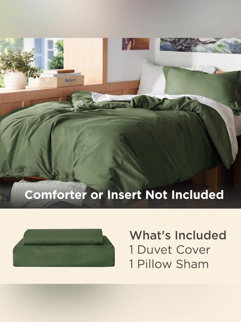 Olive Green Duvet Cover Set with Matching Pillow Sham